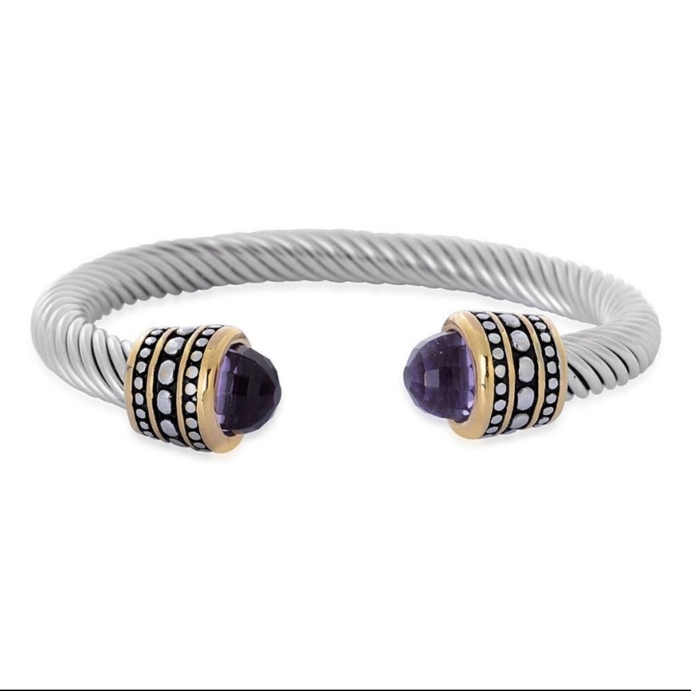Bracelet Cuff Purple Glass ION Plated YG
